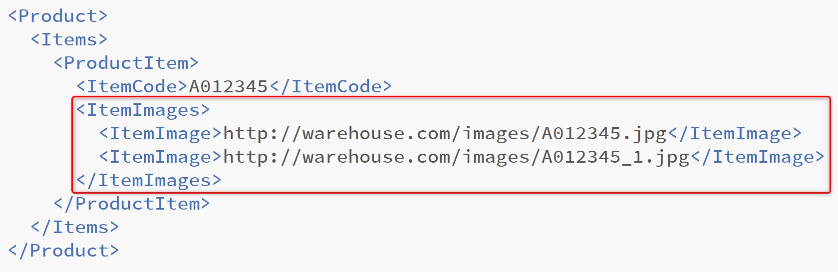 URLs are nested as the same named children of the Image node annotated