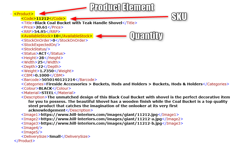 Fields from the supplier's file needed in Stockeo data mapping section annotated