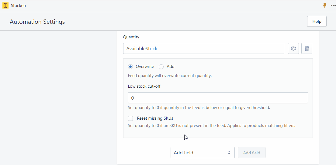 How to reset quantity of products whose SKUs are not present in the feed animated