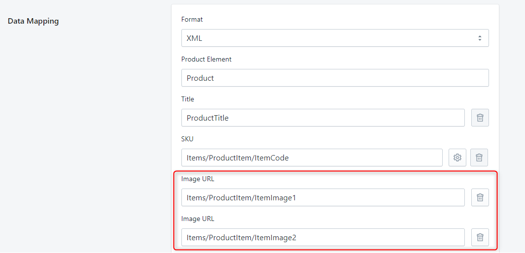 Stockeo settings for Image URL fields when images are stored in separate ItemImage nodes annotated