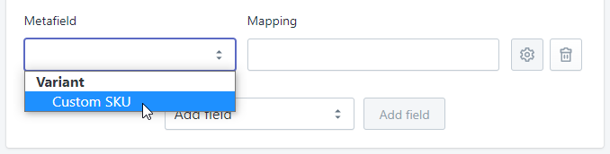 Select metafield with the custom SKU in the Stockeo automation