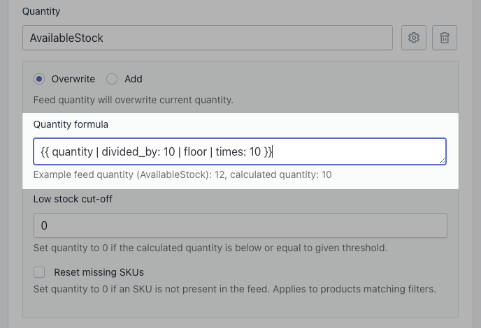 Stockeo quantity formula rounding to full tens.