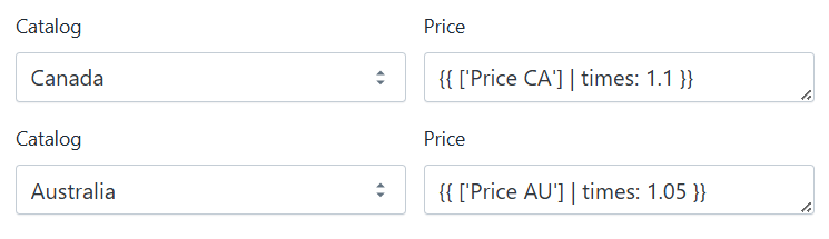 Market Price field in Stockeo Data Mapping showing a Liquid formula used to add a markup to prices for a specific Shopify Markets catalog