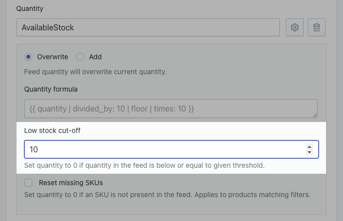 Stockeo low stock cut-off set to 10