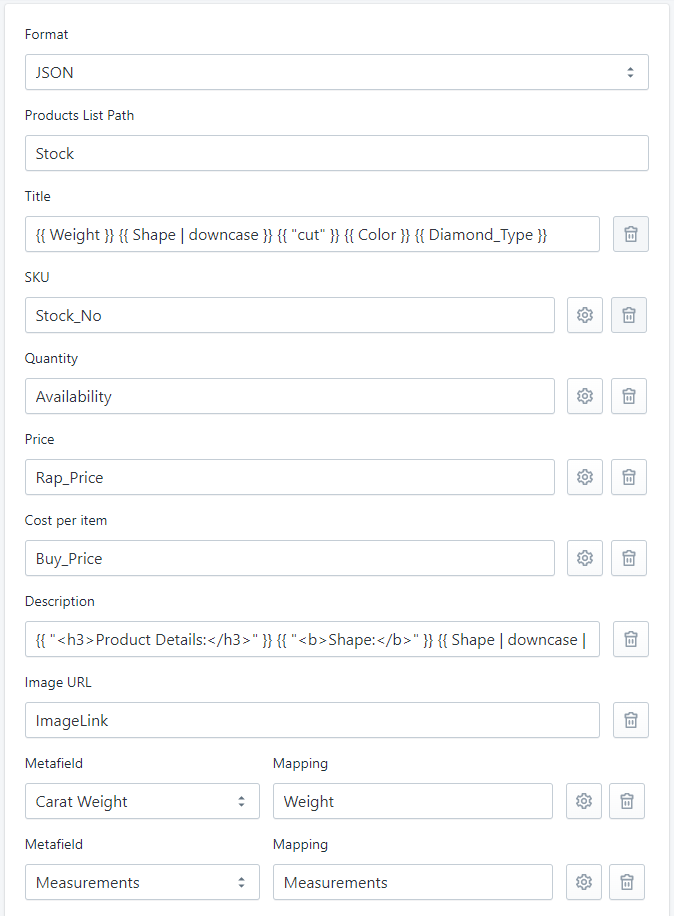 How to configure data mapping section in the Stockeo app for Shopify when you want to create products
