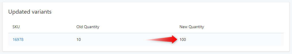 Quantity updated by Stockeo according to notations above annotated