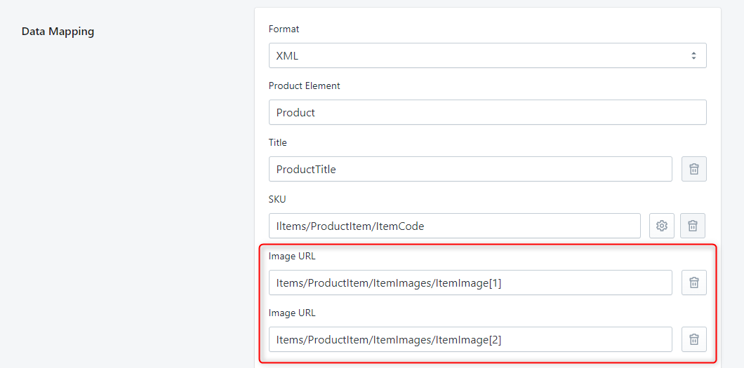 Stockeo settings when URLs are nested as the same named children of the Image node annotated